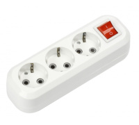 Колодка 3 гн. 16А 250В (корпус АБС-пластик, белая, земля, выкл.) Smartbuy