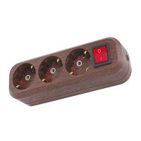 Колодка 3 гн. 16А 250В Эко (АБС-пластик, бук, земля, выкл.) TDM